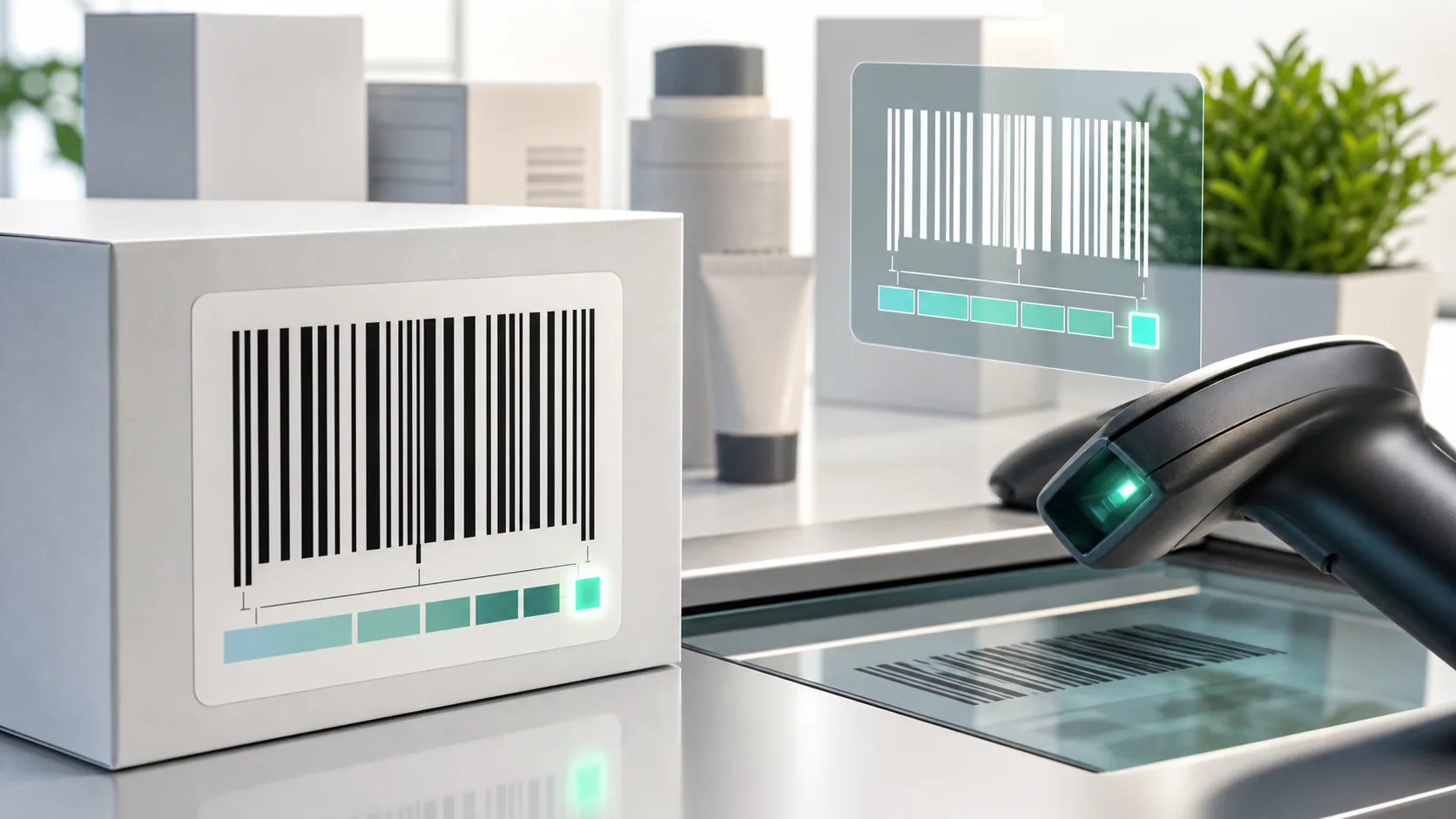 EAN-13 barcode on product packaging with scanner